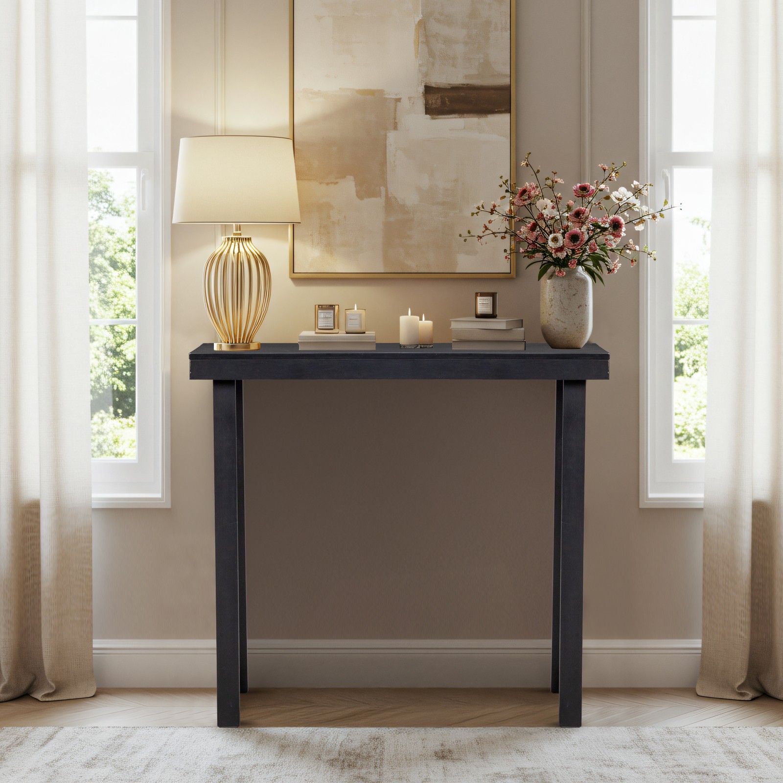 Console Table Wood with Storage Sofa Tables for Living Room Entryway Black