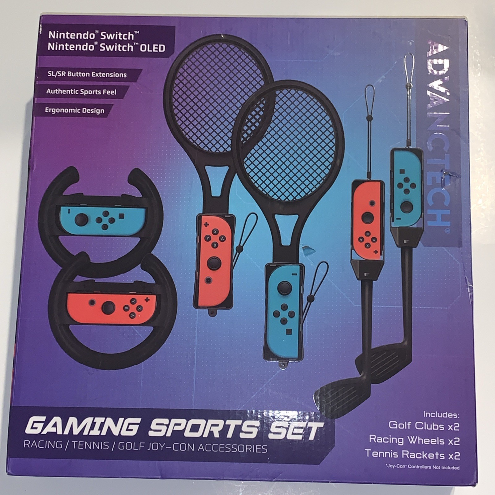 Nintendo Switch gaming Sport Set 2 Golf Clubs 2 Racing Wheels 2 Tennis Racket