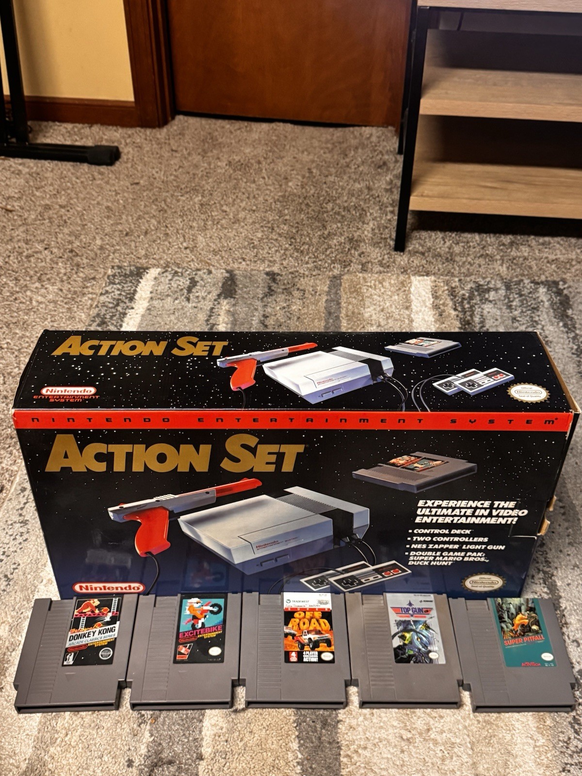 Nintendo NES Action Set System In Box CIB Tested W/ Super Mario + 5 Games-Clean