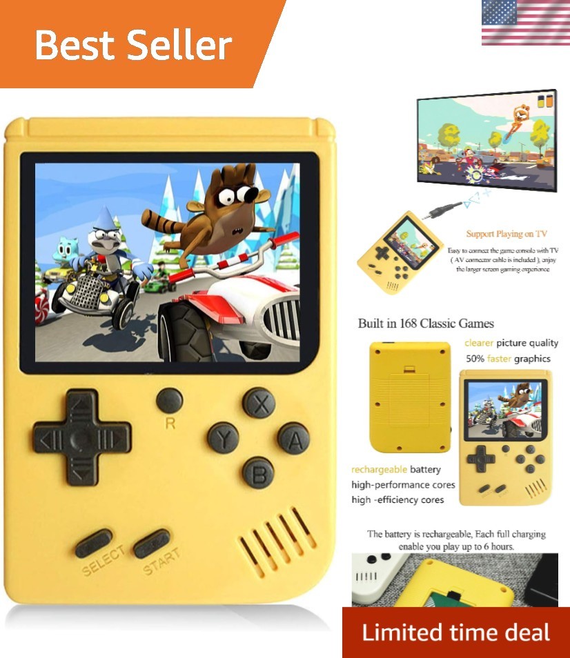 Portable 3″ Retro Video Game Player – Rechargeable with 168 Built-in Games