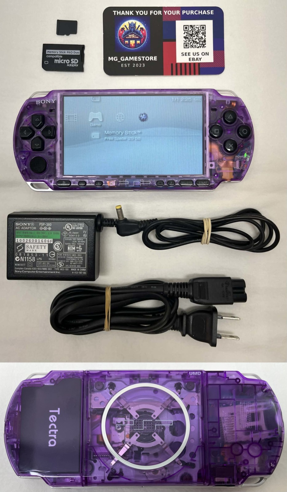 PSP3000 Clear Purple & Black /IPS Screen/Battery / Sony Charger/Region Free/32GB
