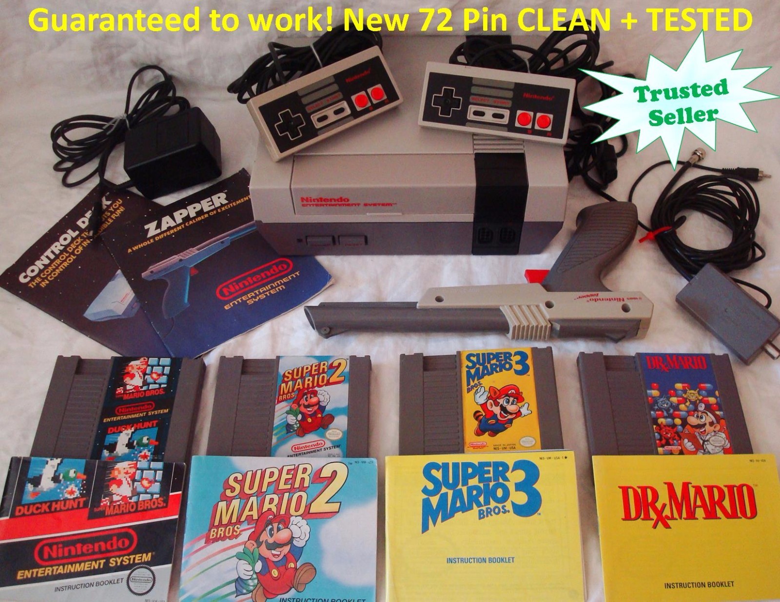 Nintendo NES ORIGINAL Console Bundle 4 Games Super Mario 1 2 3 — ALL BOOKLETS