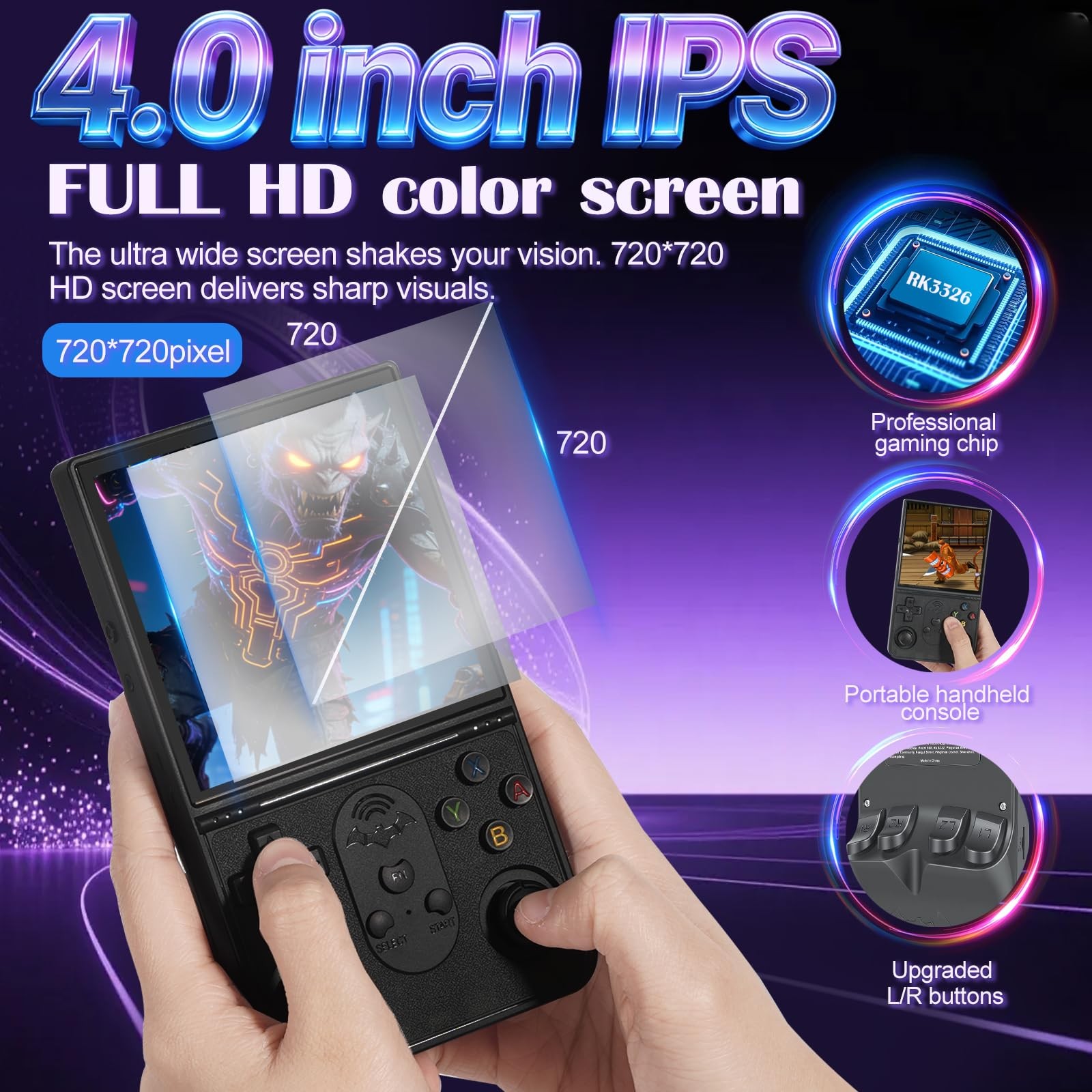 S600 Retro Handheld Game Console – 4.0 Inch IPS Display, 128GB Memory, Over 18,0