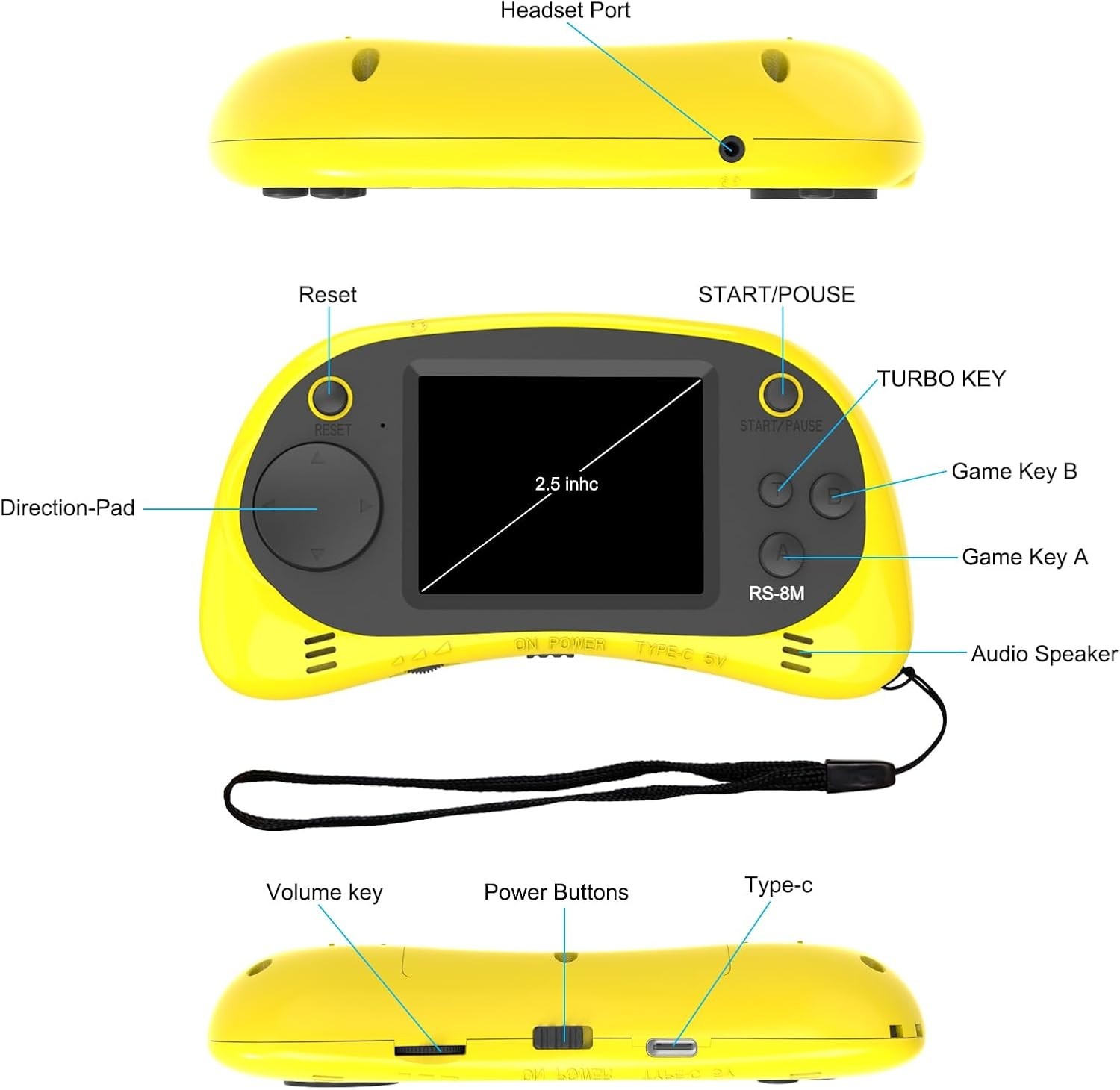 Compact Kids Handheld Game Console with 220 Educational Games – Yellow Design