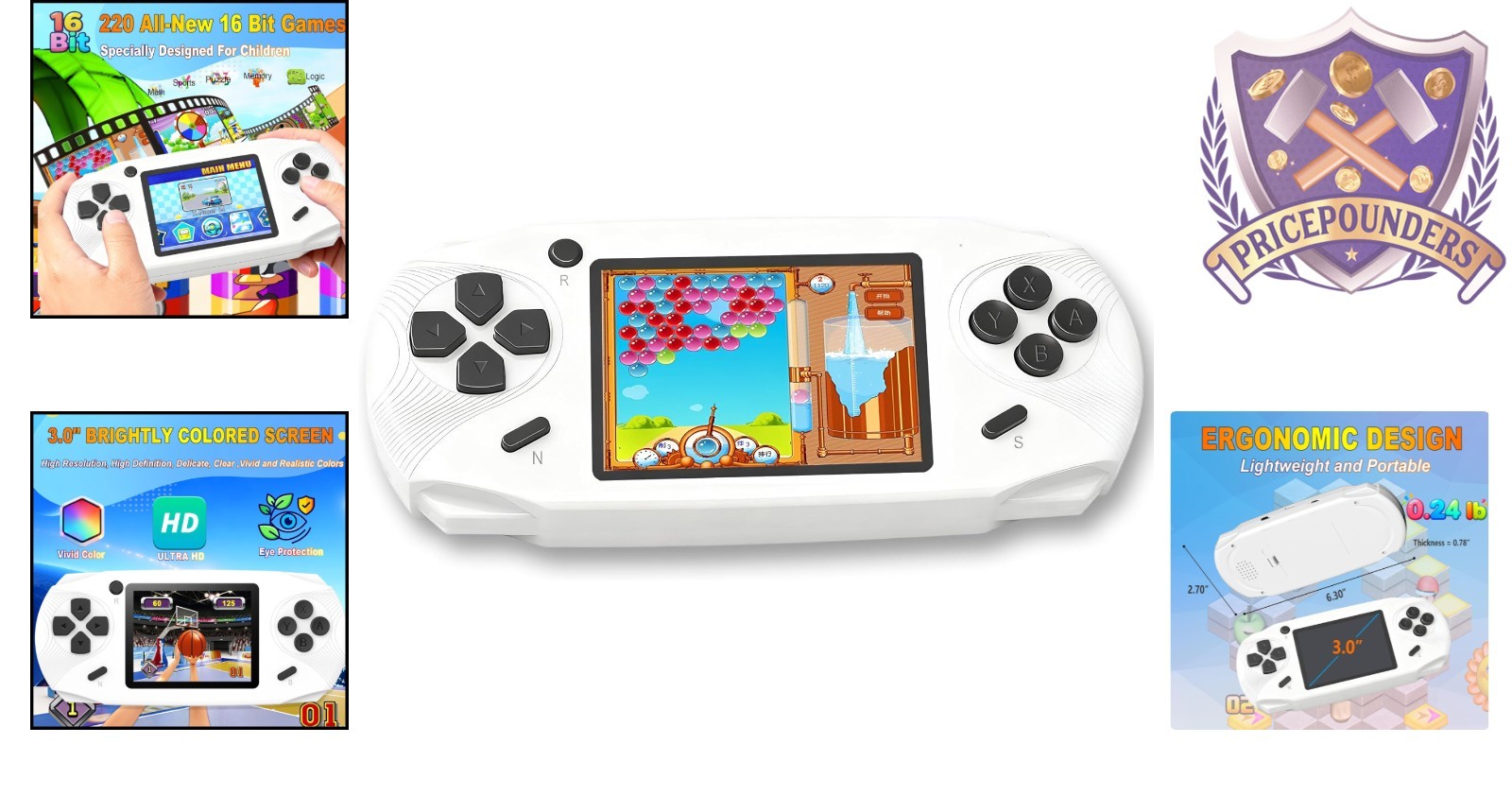 Handheld Game Console 16-Bit Retro 220 Games 3-Inch Screen Portable Kids Adult