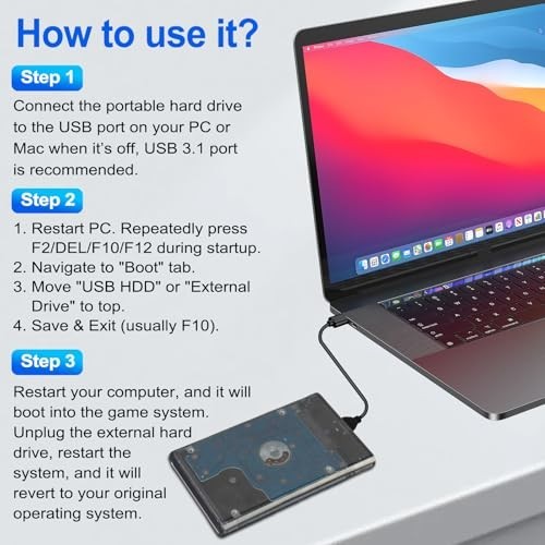 Portable Retro Game Emulator Console – 500GB, 14.5K+ Games, Plug & Play, USB-C,