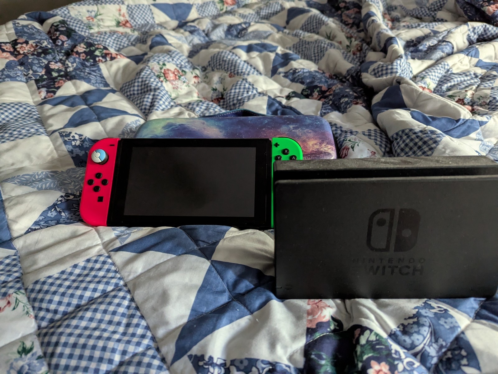 Nintendo Switch Console Pink Green Joy-Cons Dock Galaxy Carrying Case Handheld
