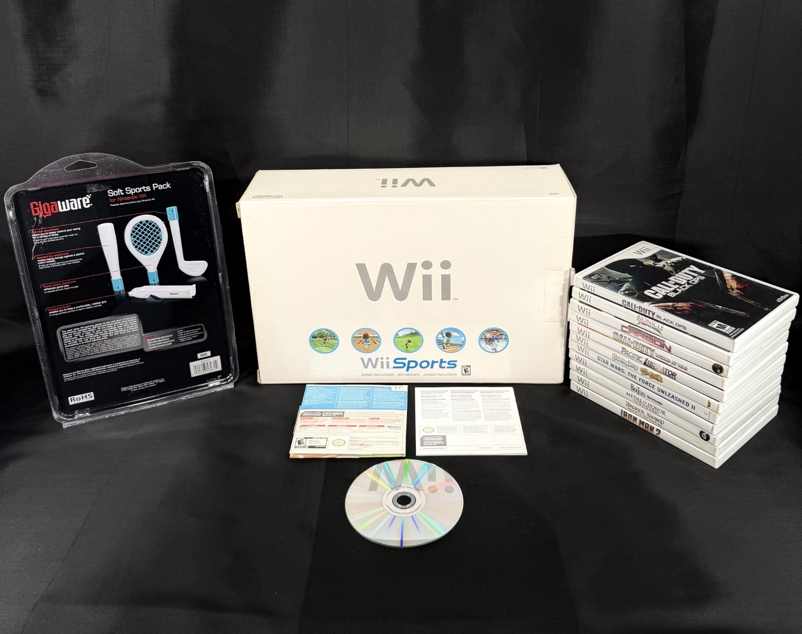 Nintendo Wii White Console Bundle w/Wii Sports plus 11 Games Controllers w/Box