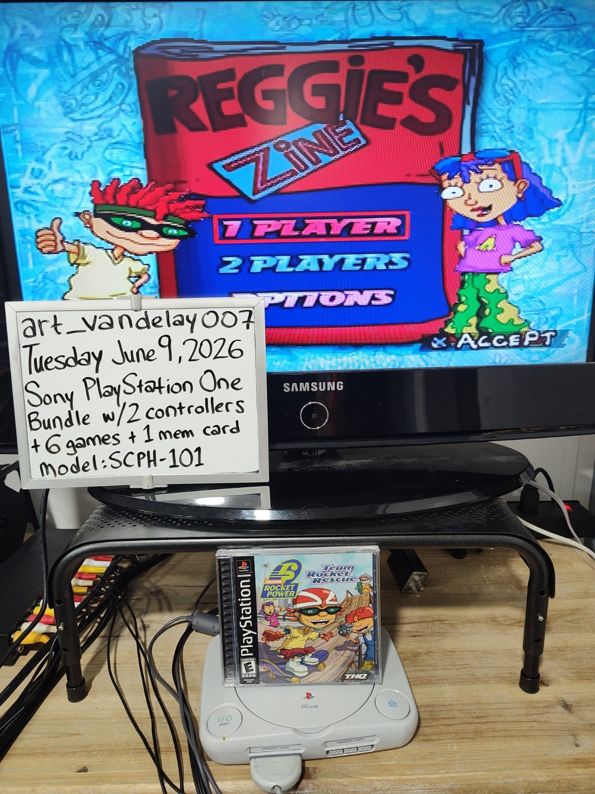 Sony PlayStation One Bundle SCPH-101 + 2 Controllers + 6 Games + Mem Card Tested