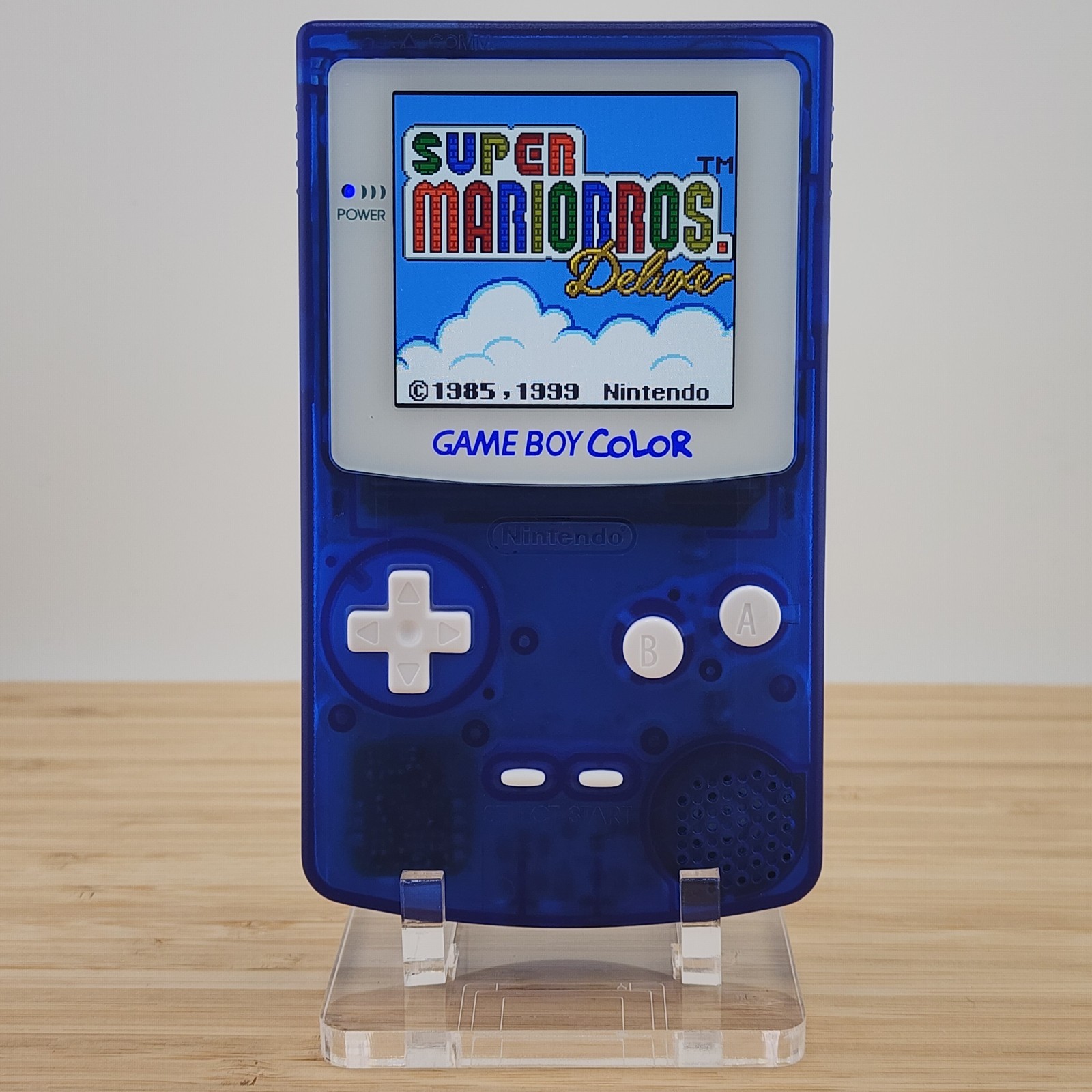 Gameboy Color, OLED Touch Screen, Clear Blue Shell Game Boy GBC, Power LED Swap