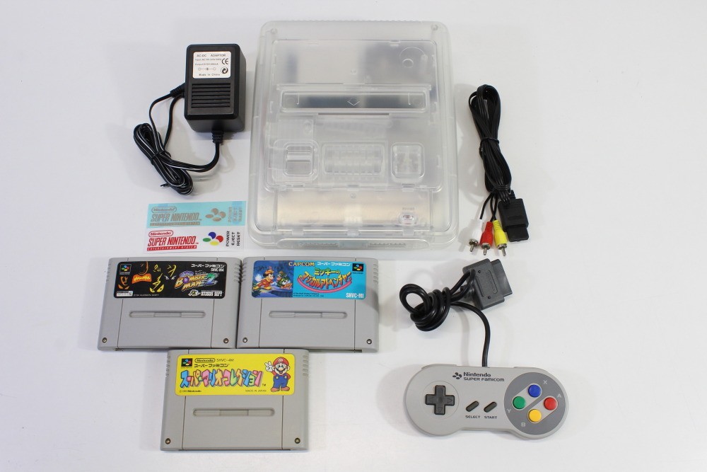 Nintendo Super Famicom Clear White Console Cont x1 Game x3 PLAY SNES & SFC #2