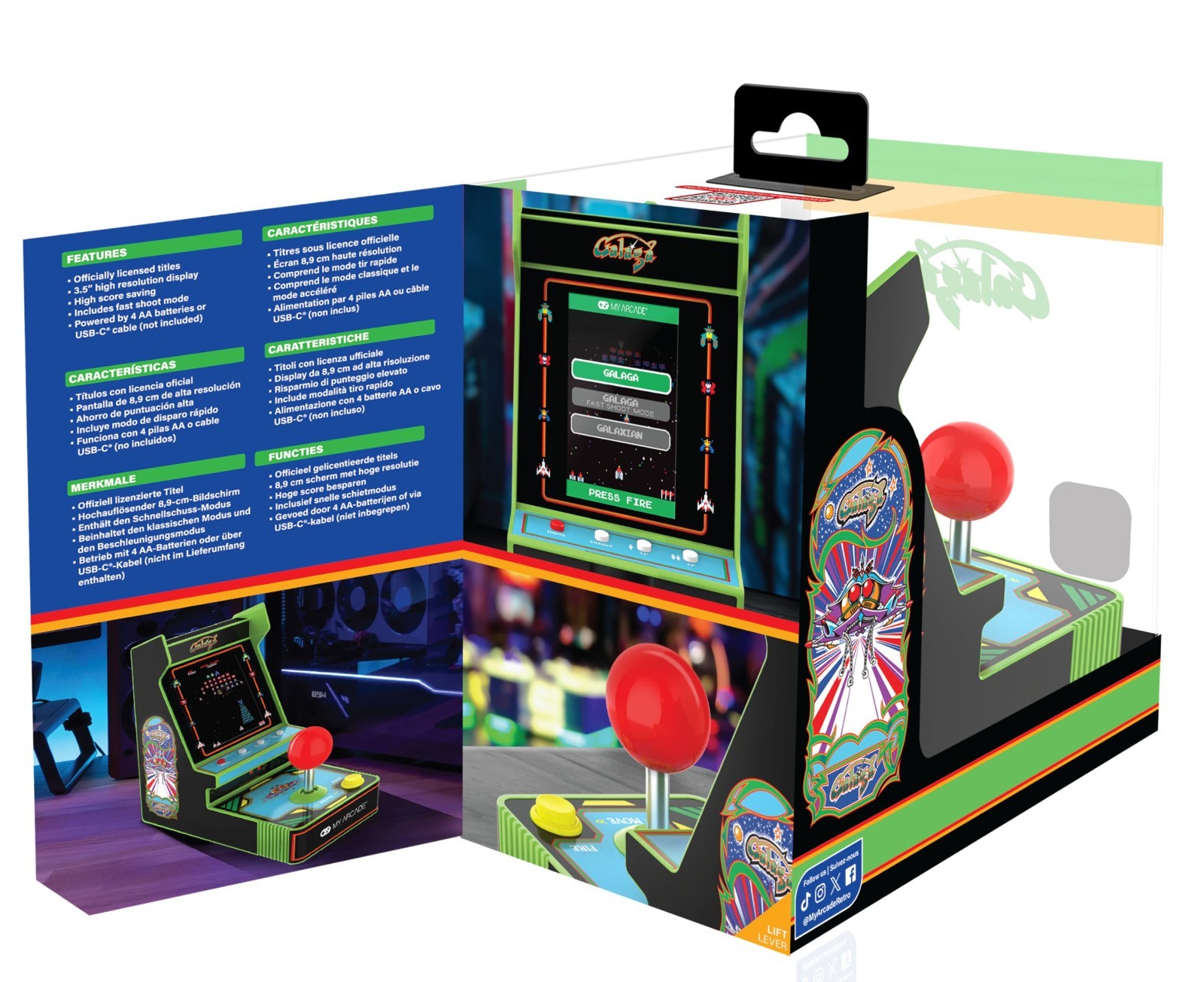 Retro Portable Arcade Console – Galaga & Galaxian, 3.5″ Color Display, Joystick