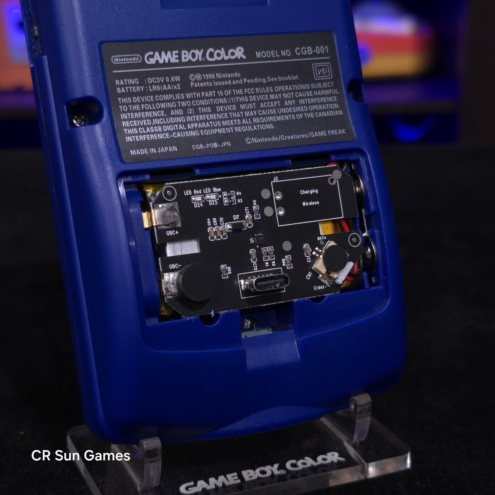 Blue Gameboy Color Console OLED Touch Screen USB-C Rechargeable Battery