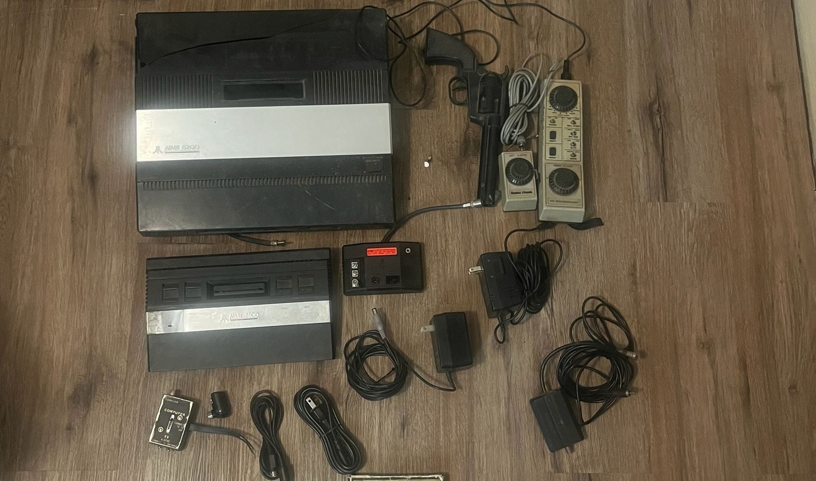 Atari 5200 4-Port and Atari 2600 Jr Console Lot with Light Gun and Radio Shack C