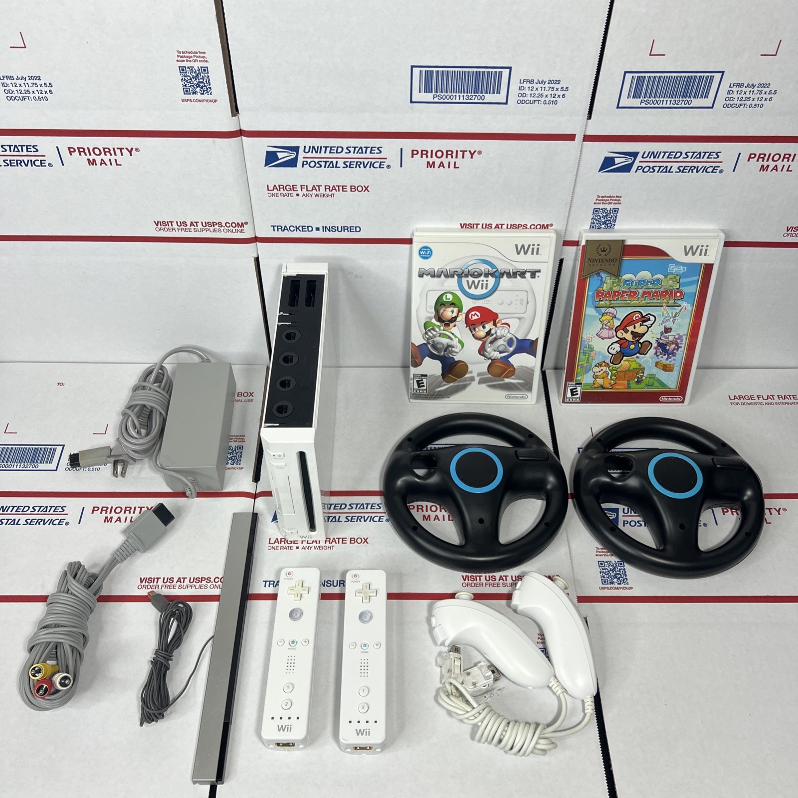 Nintendo Wii Bundle + MARIO KART + PAPER MARIO -+ Wheels – NEXT DAY – WARRANTY