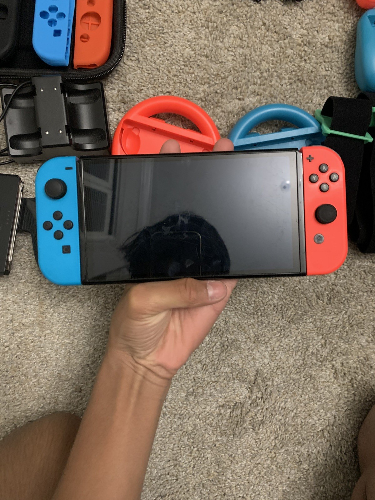 Nintendo Switch OLED 64GB Bundle Dock Case Joy Cons Accessories Tested Working
