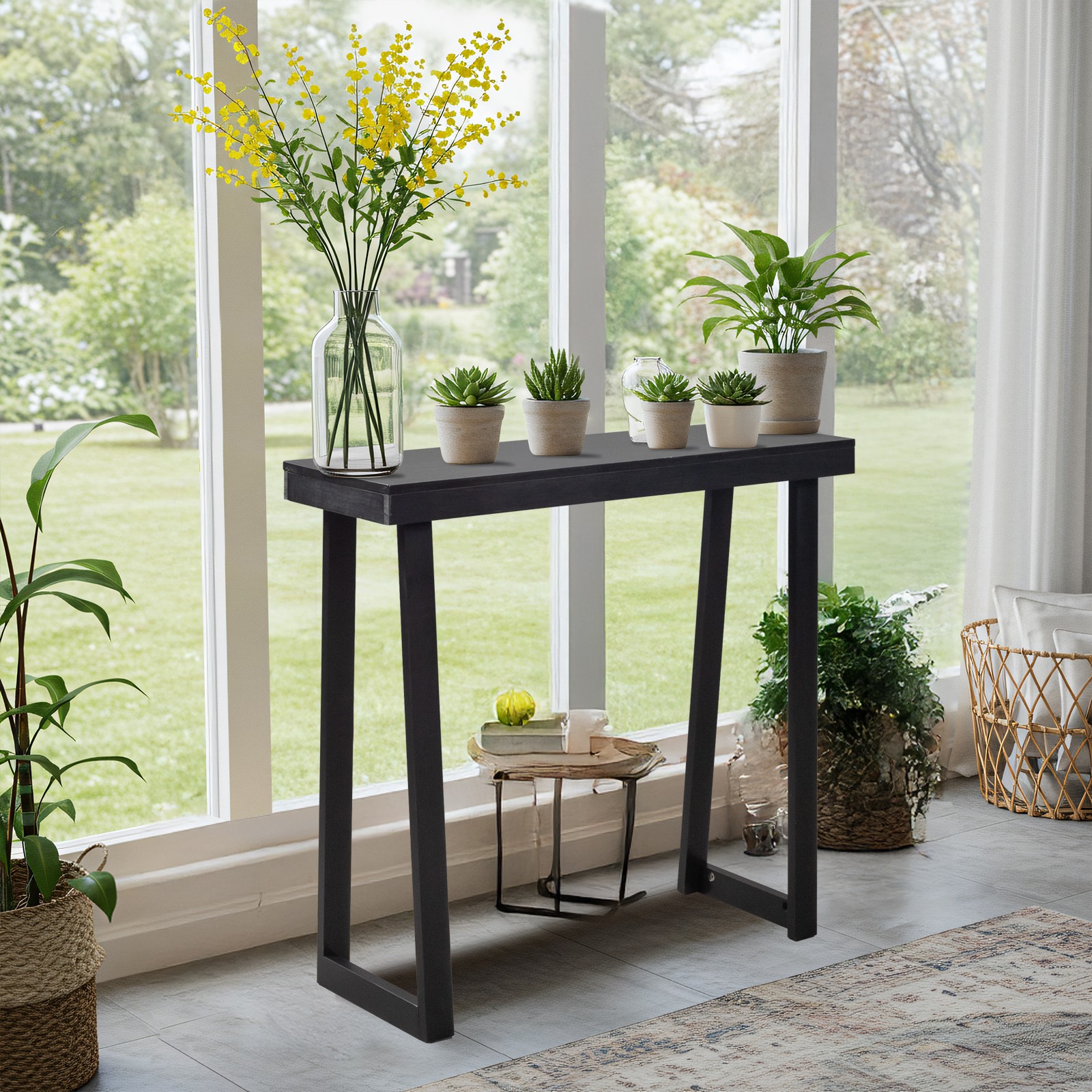 Wood Console Table Sofa Table Entryway Table for Hallway Living Room Black