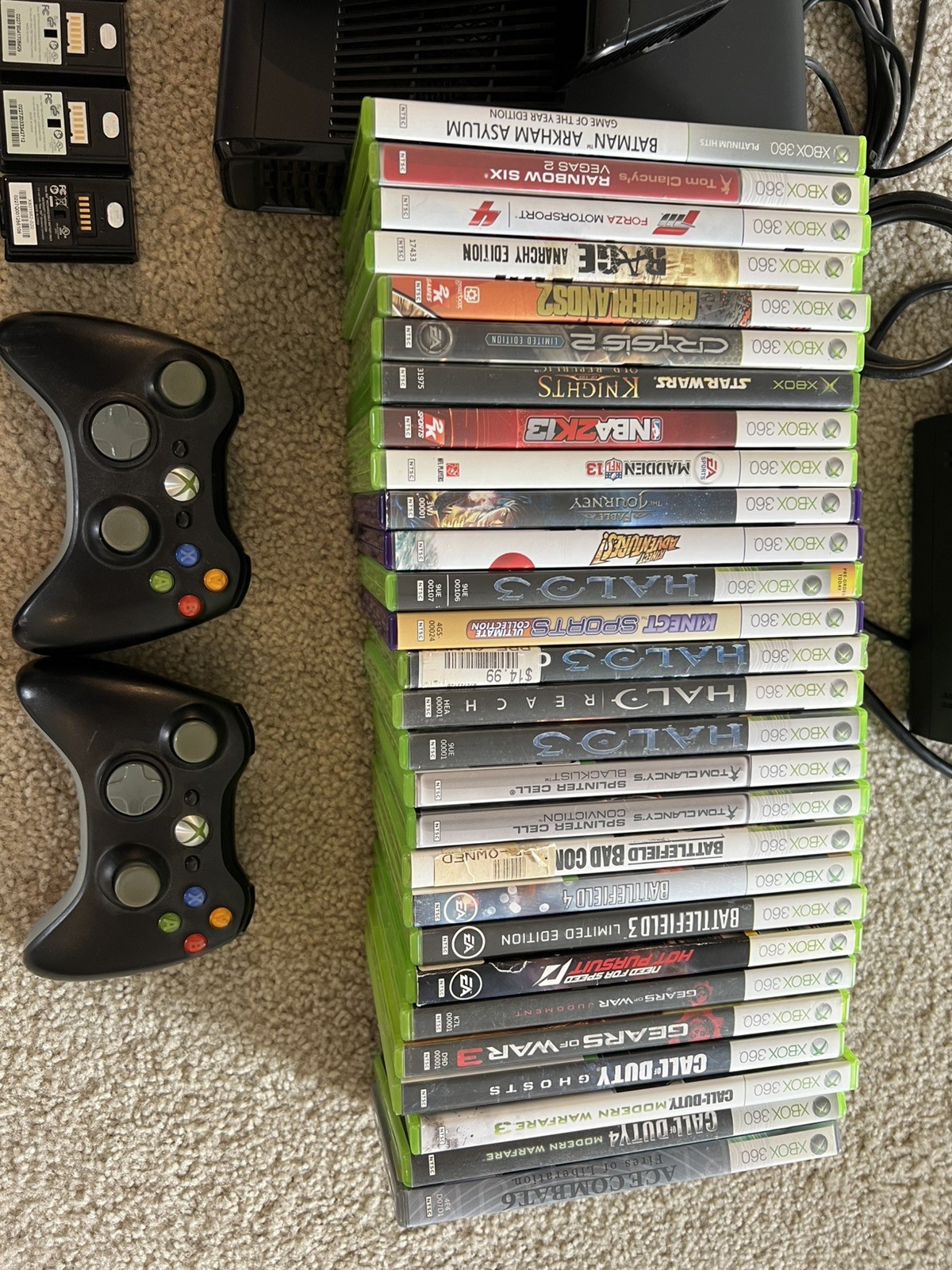 Xbox 360 Slim Kinect Bundle – 3 Controllers, 16 Games Halo Gears CoD Tested