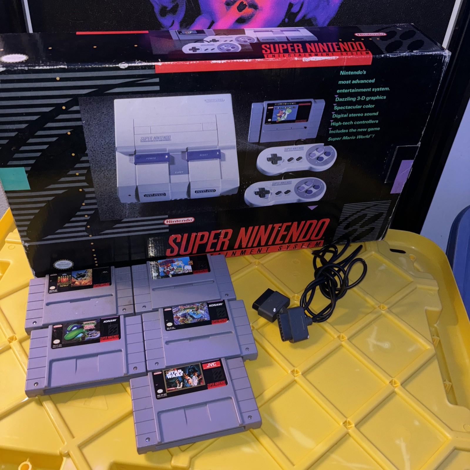 1991 SNES SUPER NINTENDO SUPER SET CONSOLE SET with 5 games 1 adapter