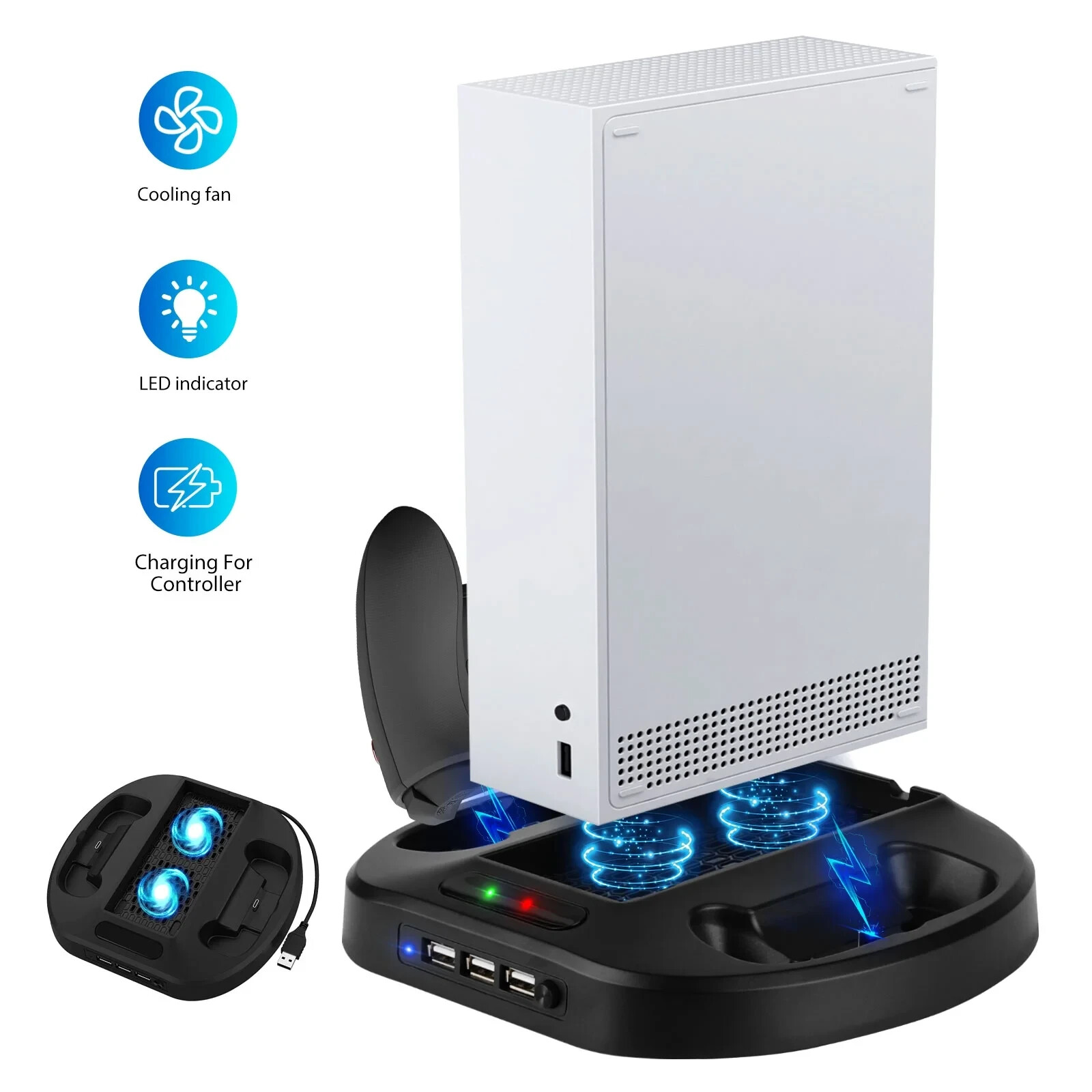 Vertical Cooling Stand Controller Charging Station Fan 3 USB For Xbox Series S/X
