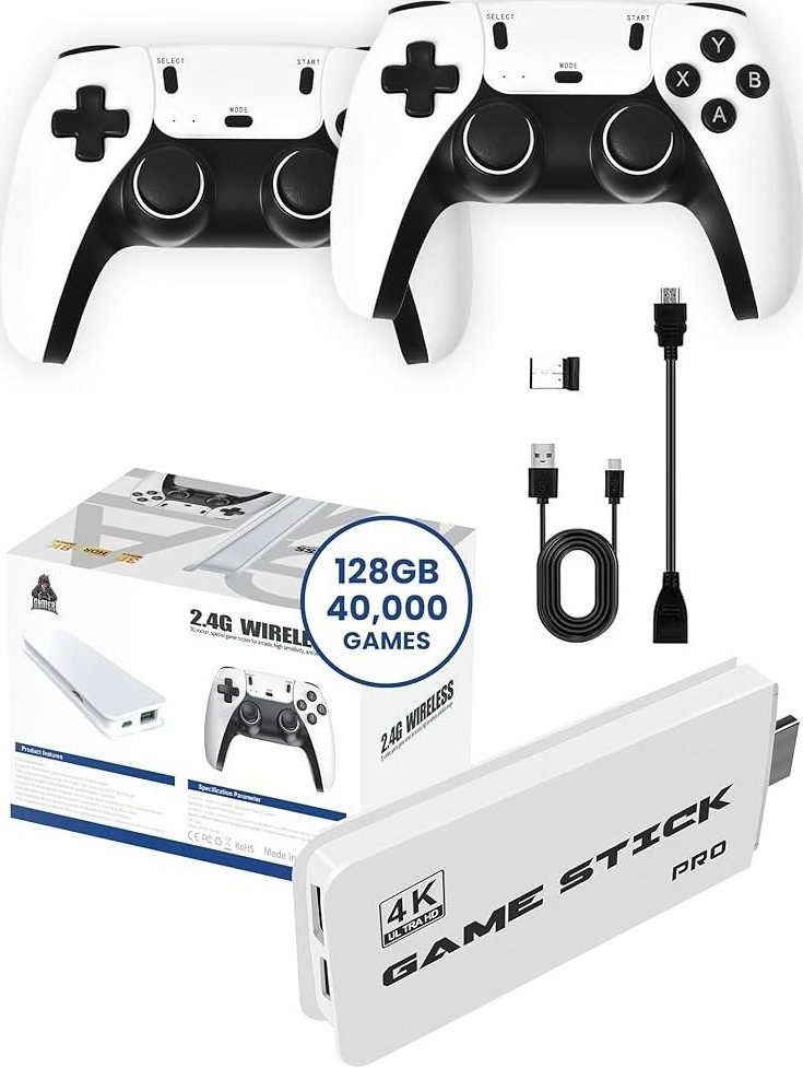 Game Stick Pro 4K Ultra HD Microconsole 128GB HDMI USB Wireless Controllers