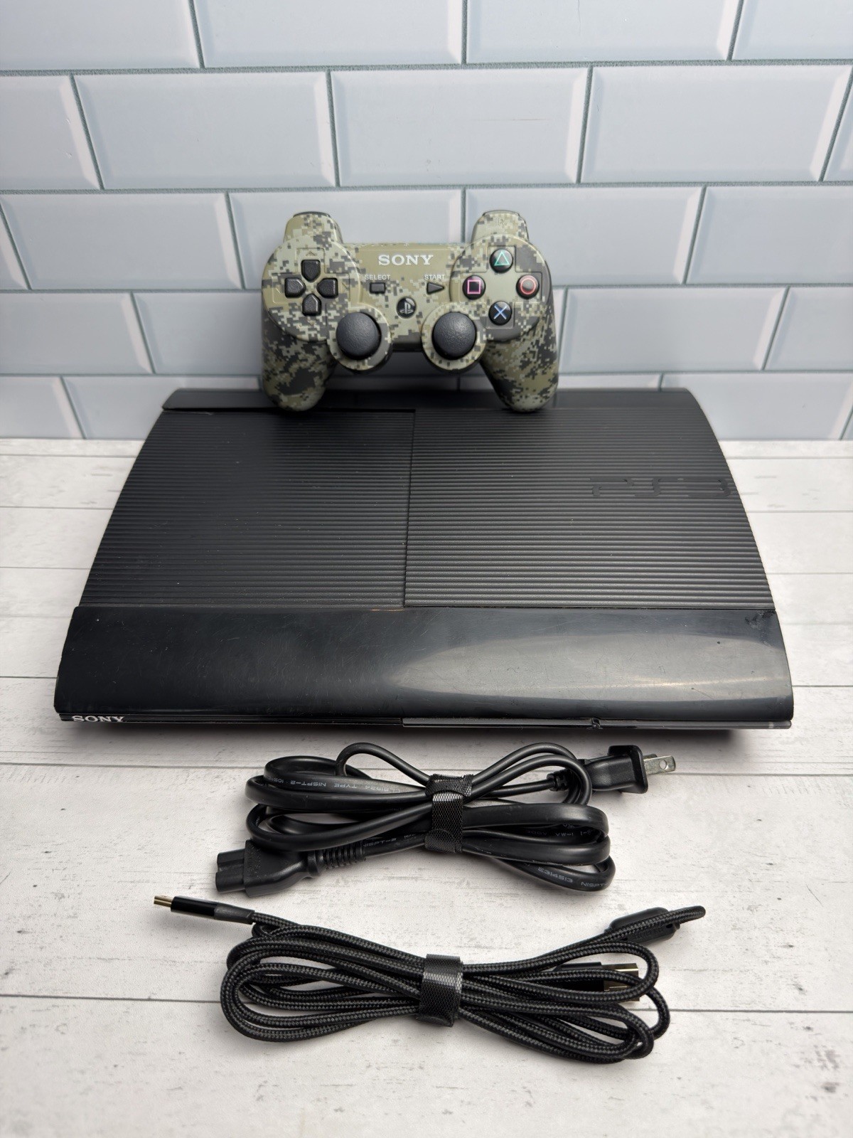 Sony Playstation 3 PS3 Super Slim Black 500gb CECH-4201C With Camo DualShock HEN