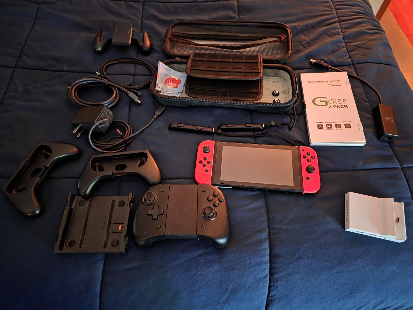 Used Adult-Owned Nintendo Switch w/ Neon Red Joy-Cons & Accessories