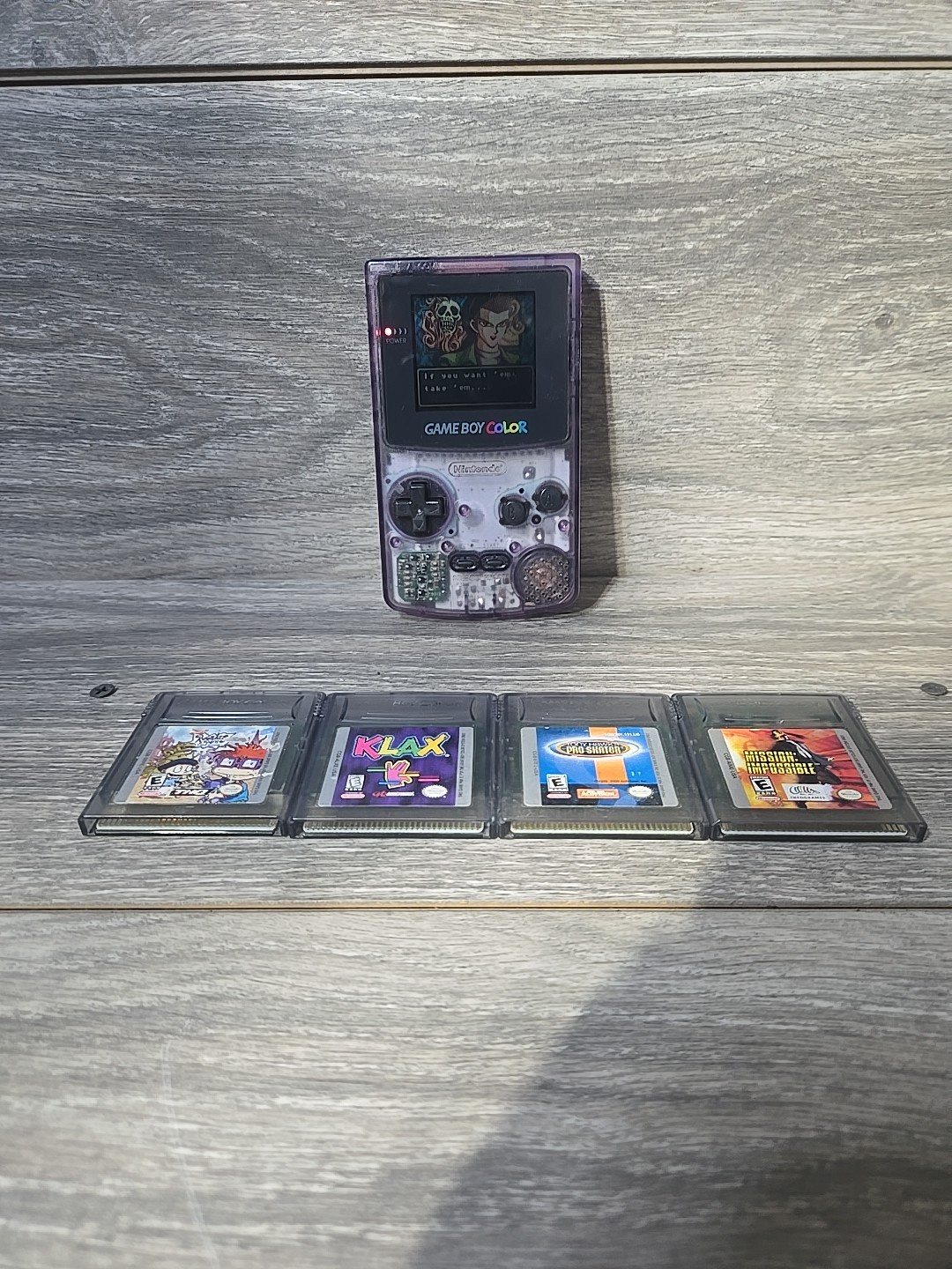 Nintendo Game Boy Color CGB-001 Purple Clear Handheld Console 1998 5 Game Bundle