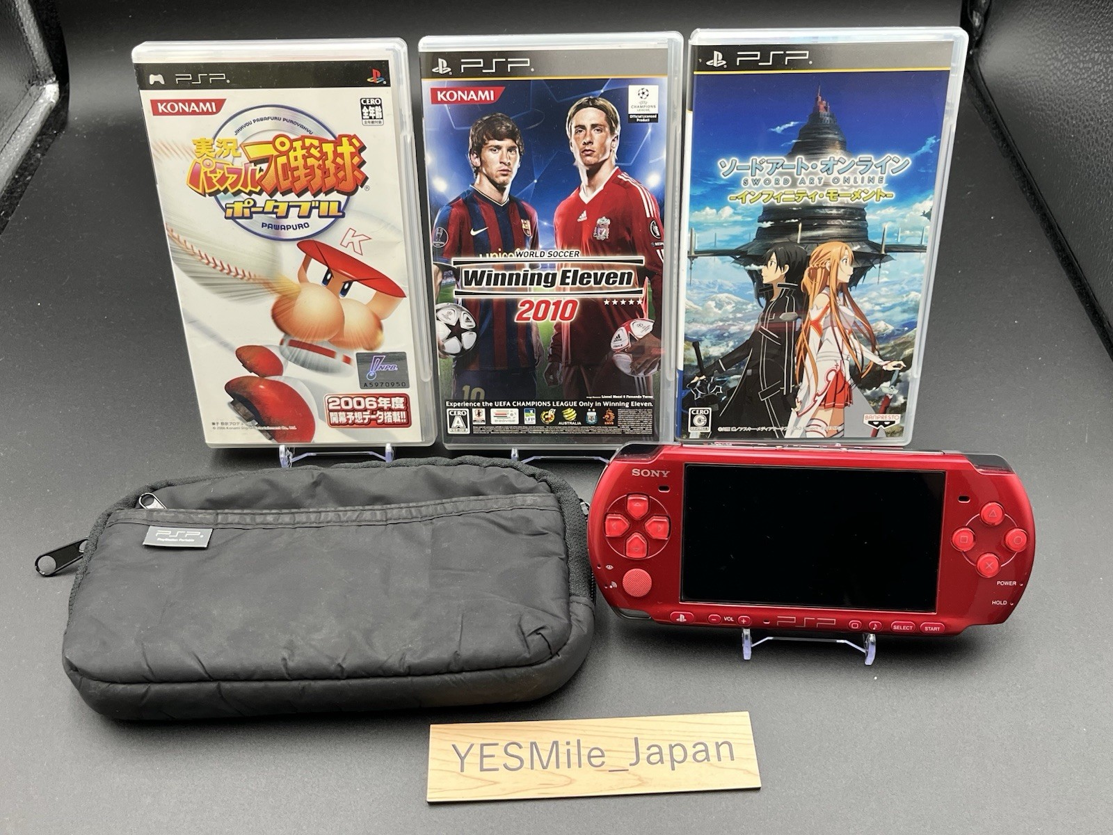 Play Station Portable Sony PSP-3000 PSP 3000 Red Very Good + 3 Games