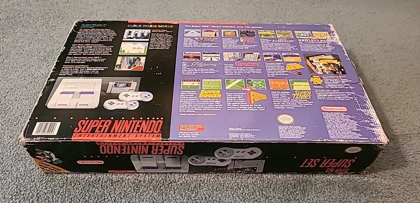 Super Nes Super Set Super Mario World (100% Complete W/Rare Reg. Card & all Bags