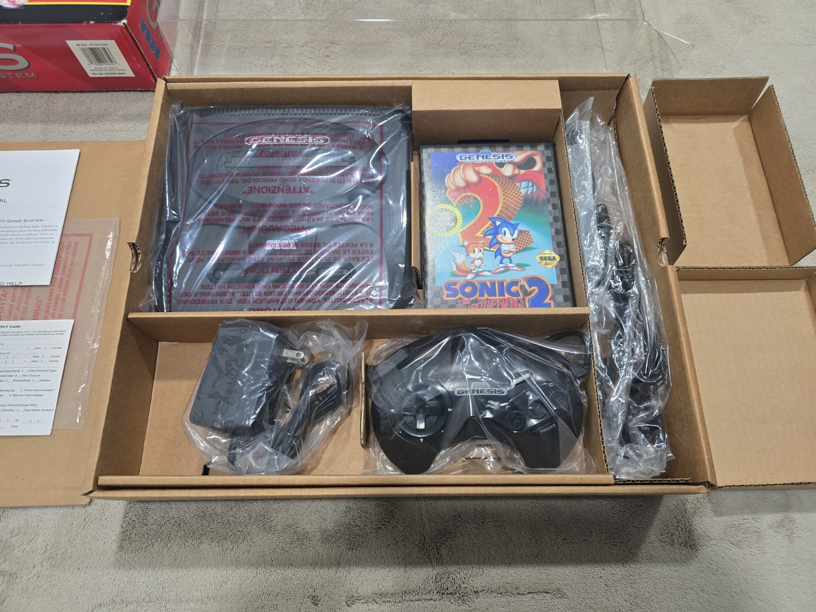 Sega Genesis Model 2 Console CIB Sonic 2 Bundle w Reg Card Mint + Box Protector