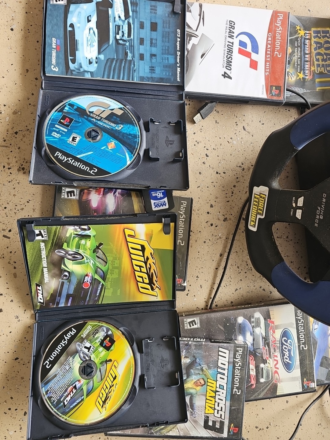 Sony PlayStation 2 PS2 Fat Black Console, Wheel, Pedal and 9 Racing Games