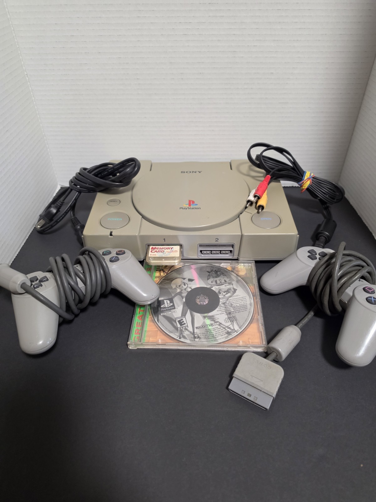Sony PlayStation 1 Console Bundle 2 Controllers Tested Working W/ CTR Game