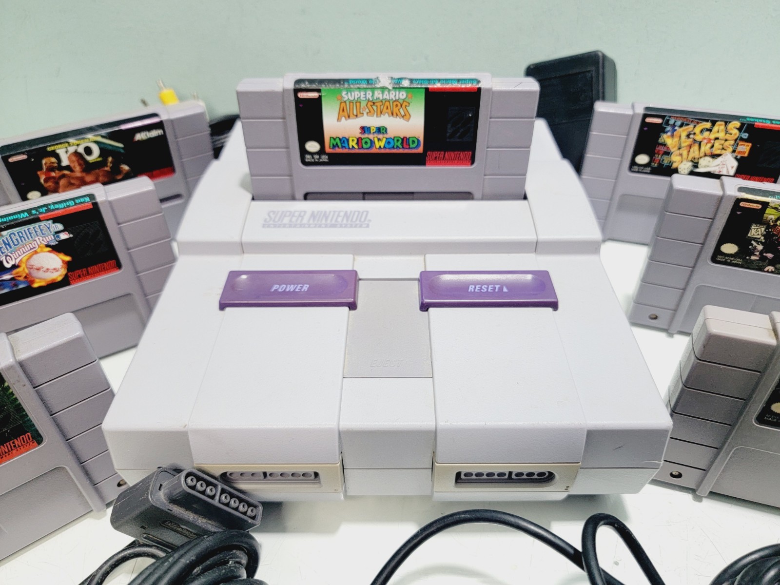 Super Nintendo System SNES Bundle Console with 7 Games 2 Controllers WORKS!