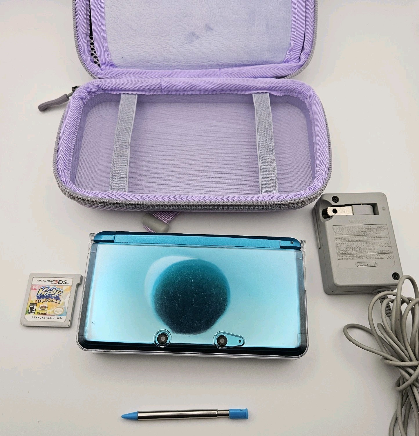 Nintendo 3DS Aqua Blue Kirby Triple Deluxe CTR-001 W/ Extras Case Charger Bundle