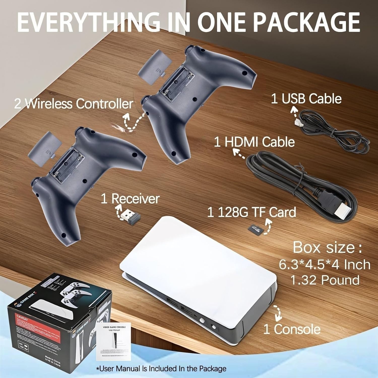 Plug and Play 4K Retro Game Console – 128GB, 2.4G Wireless Controllers Included