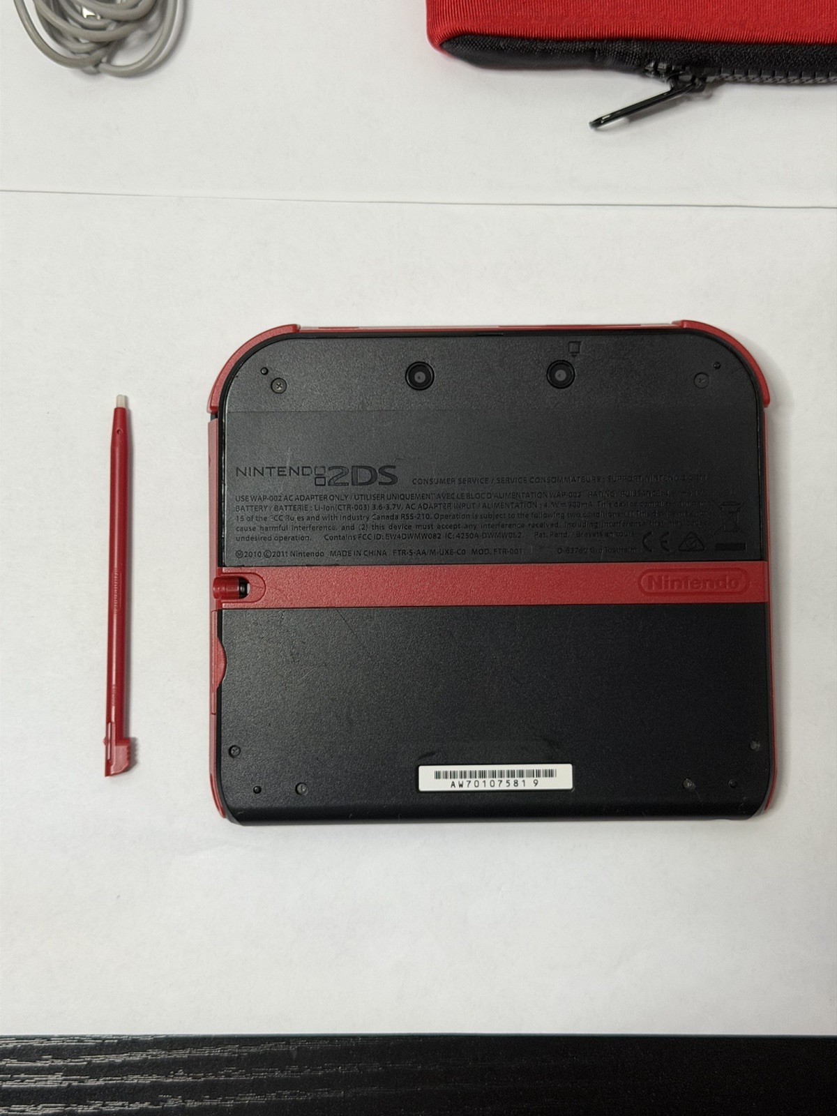 USED Nintendo 2DS Console Black & Red Handheld System Console W/ Case
