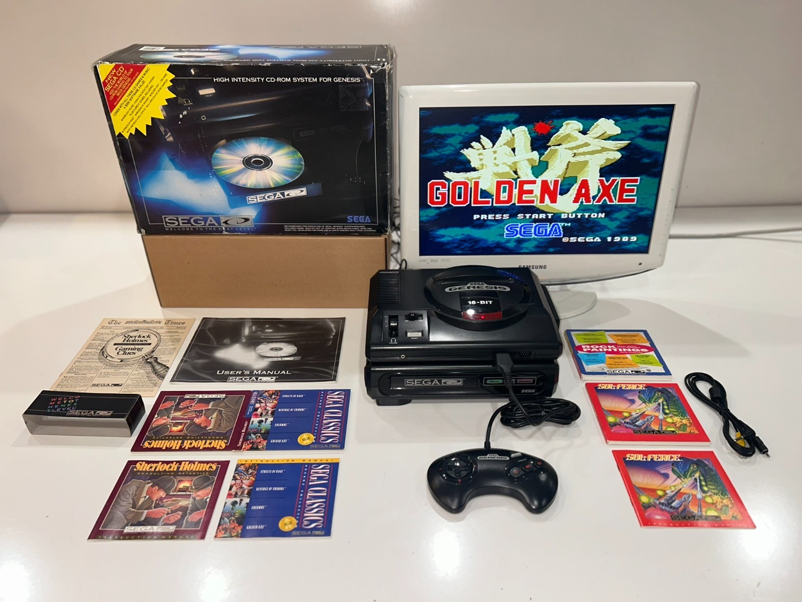 Sega CD Model 1 CIB Genesis System Console Add On Complete in Box Tested Clean!