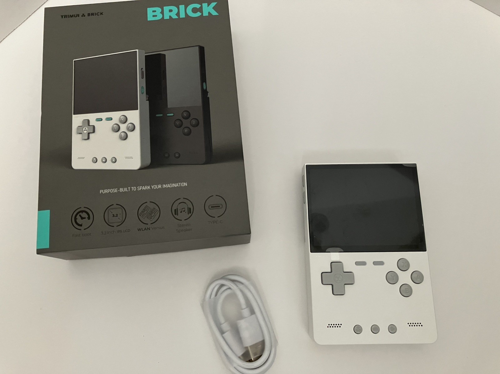 TrimUI Brick, White Model, 64gb SD Card with games, Box, Manual & usb c Cable