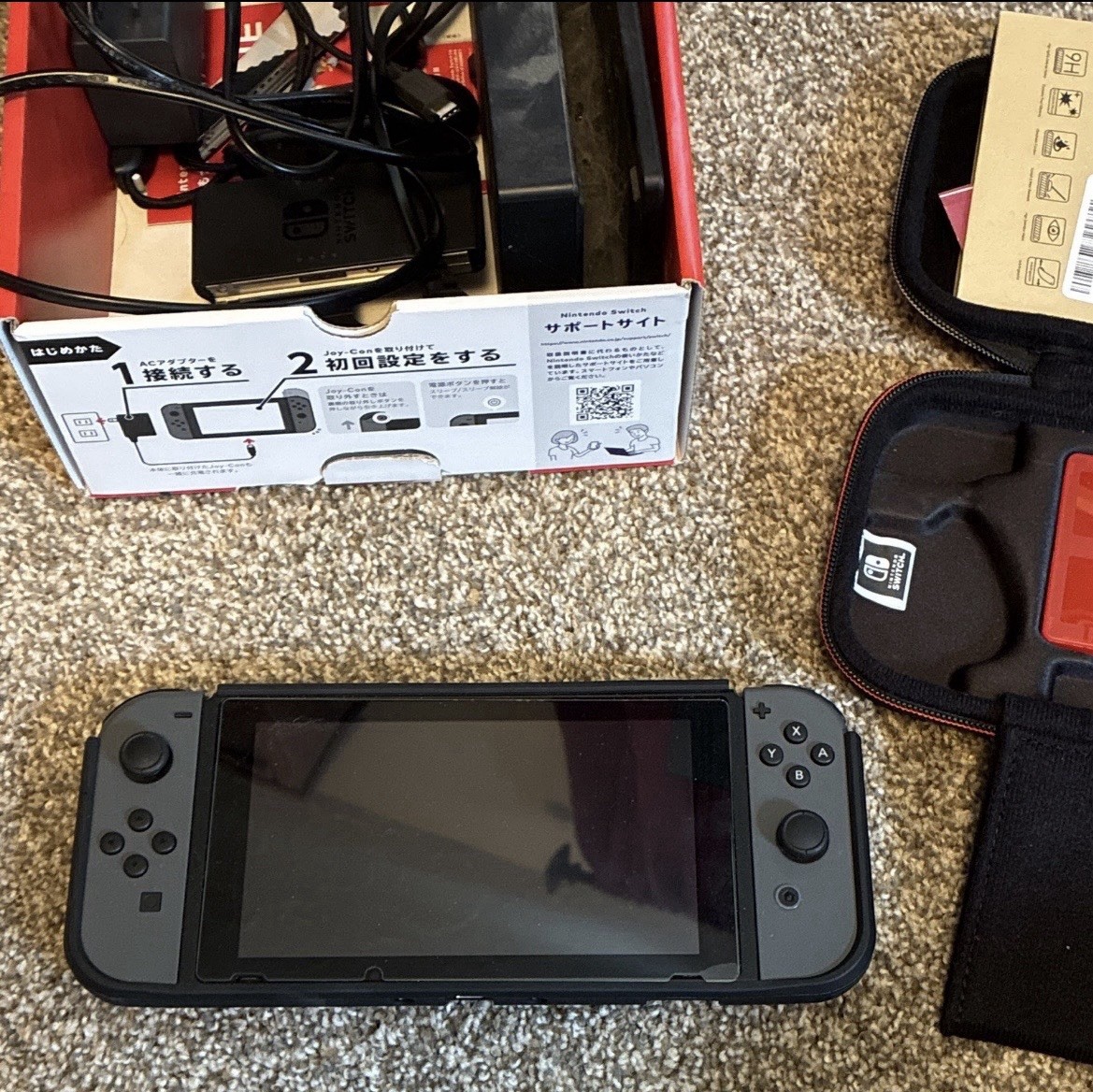 Nintendo Switch HAC-001 Gray Joy-Con w/ Dock, Cables, Case, Box 32GB