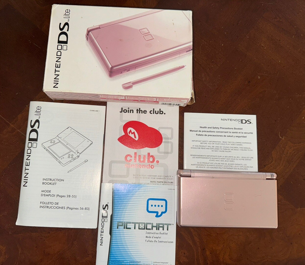Nintendo DS Lite Metallic Pink with Box Stylus Manuals Tested
