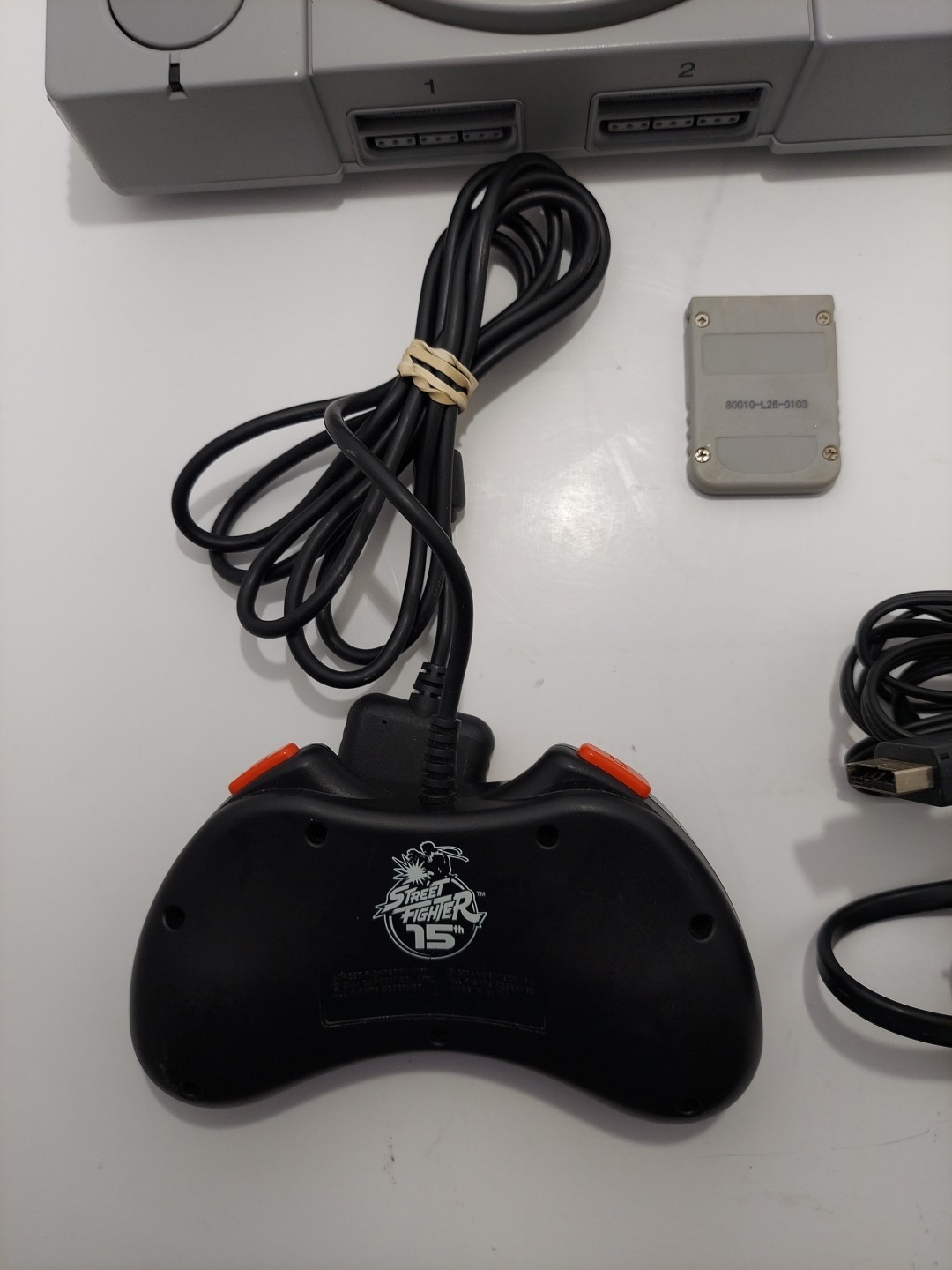 Sony PlayStation 1 PS1 Console Bundle StreetFighter Controller, Cords And Games