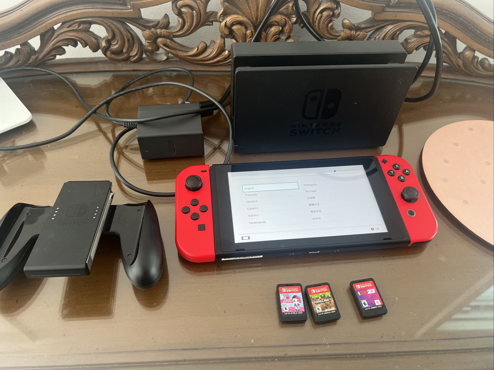 Nintendo Switch HAC-001(-01) Mario Red/black 32GB Console W 2k23,Minecraft,LOL
