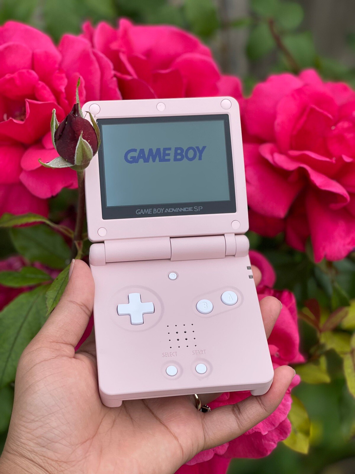 Customized Soft Touch Cherry Blossoms Pink Gameboy Advance SP IPS Screen & USB C