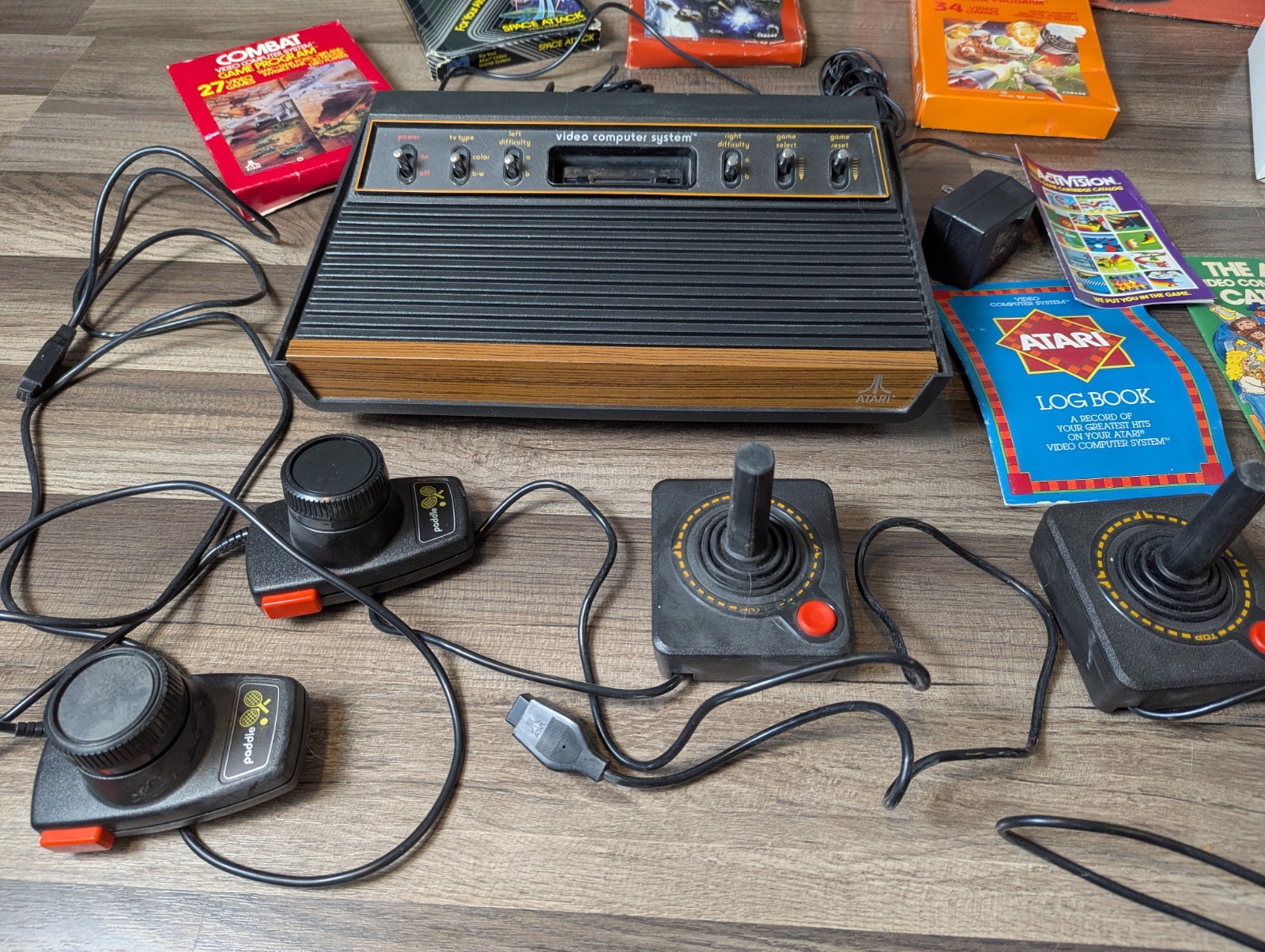 Atari Video Computer System CX-2600 Six Switch Console w/Controllers & Games CIB
