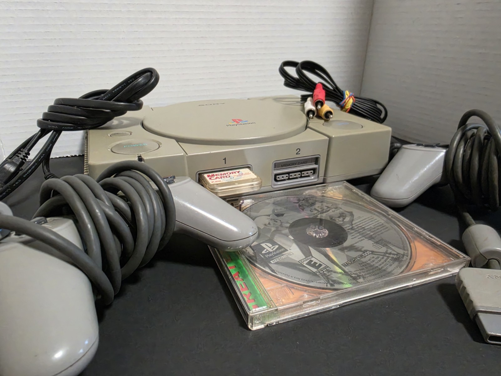 Sony PlayStation 1 Console Bundle 2 Controllers Tested Working W/ CTR Game