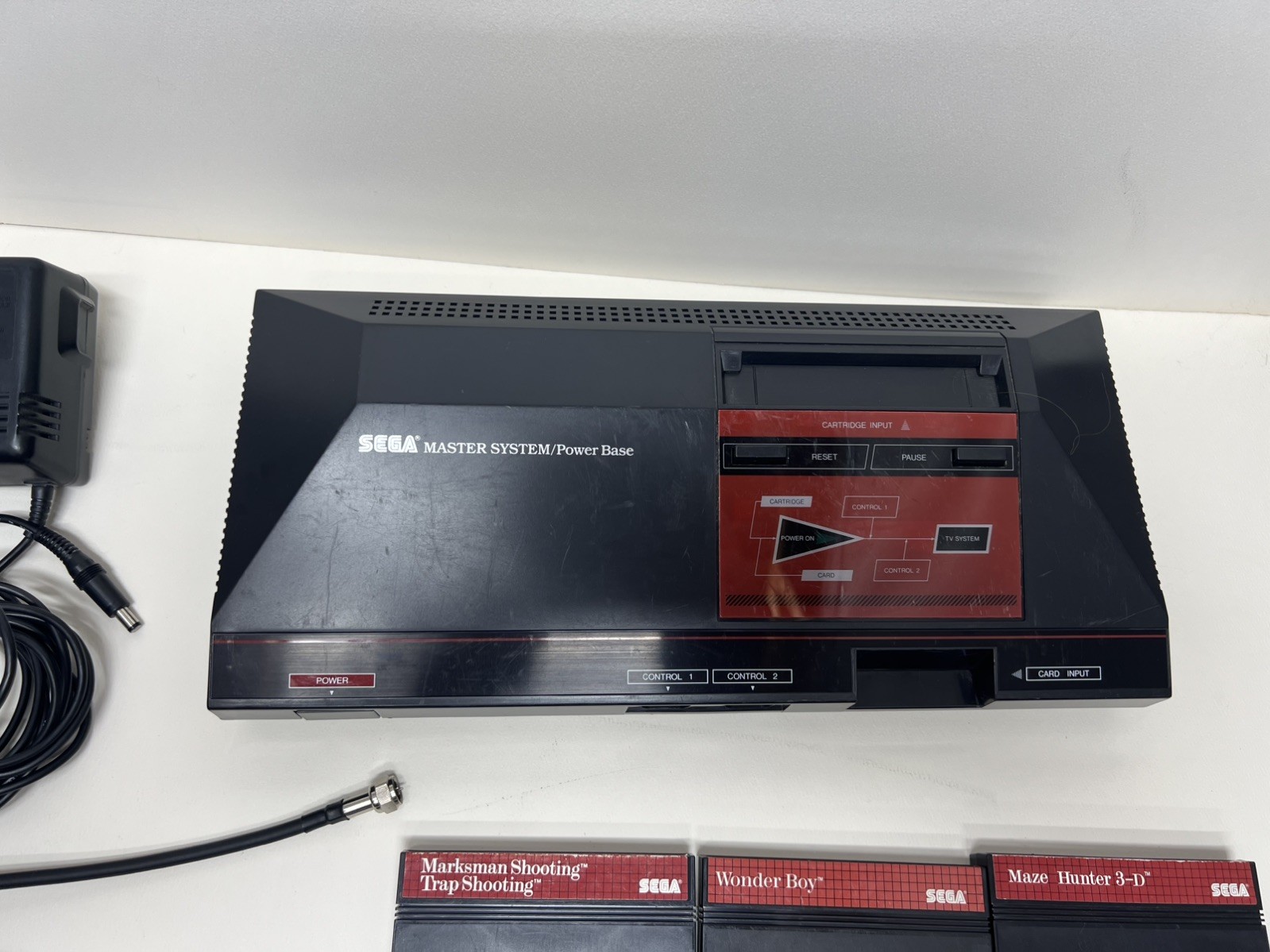 SEGA Master System/Power Base Console, Cables, 6 games. TESTED