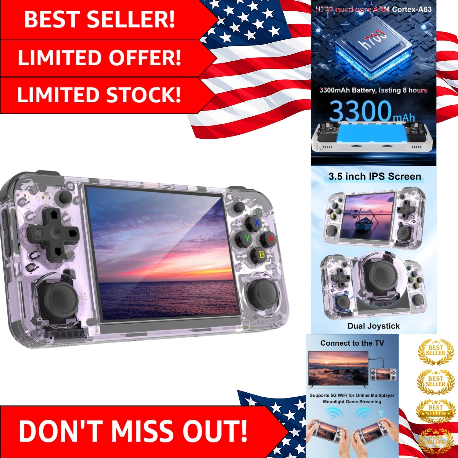 Portable RG35XX H Game Console with 3300 mAh Battery – 10000+ Games Included