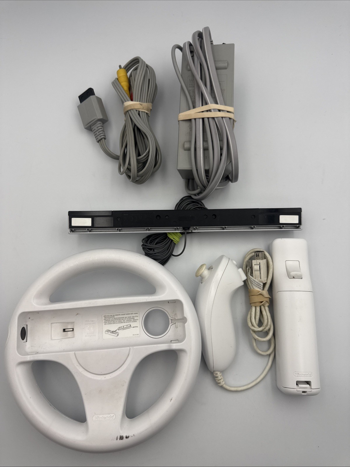 Nintendo Wii Console RVL-001 Bundle w/ Wheel, Controller & 4 Games – Tested