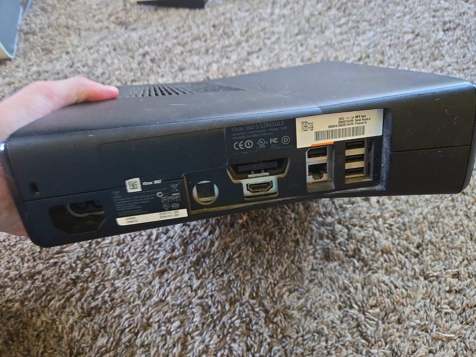 Microsoft Xbox 360 S Console Black HDMI Model 1439 – 2010 – Untested